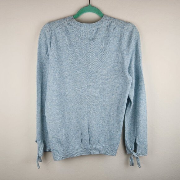 Banana Republic Blue Filpucci Wool Cashmere Blend Bow Cuff Sweater sz L *flawed* - Picture 2 of 11